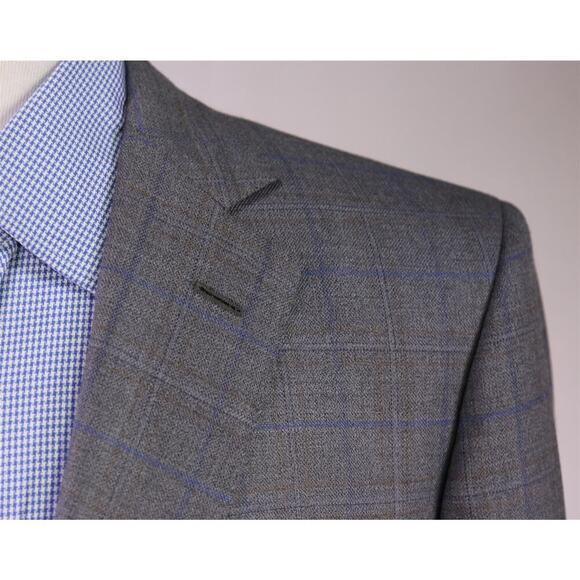Brooks Brothers Fitzgerald Gray Blue Windowpane Saxxon Wool 2-Btn Sportcoat 42L - Picture 4 of 10